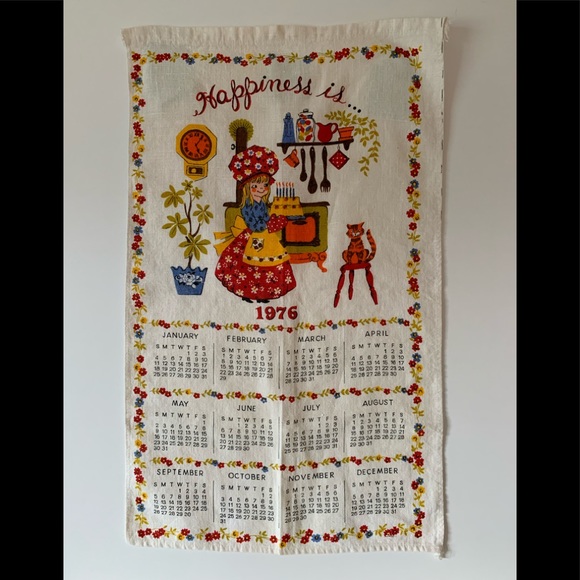 Vintage 1976 Happiness Is Linen Tea Towel Calendar